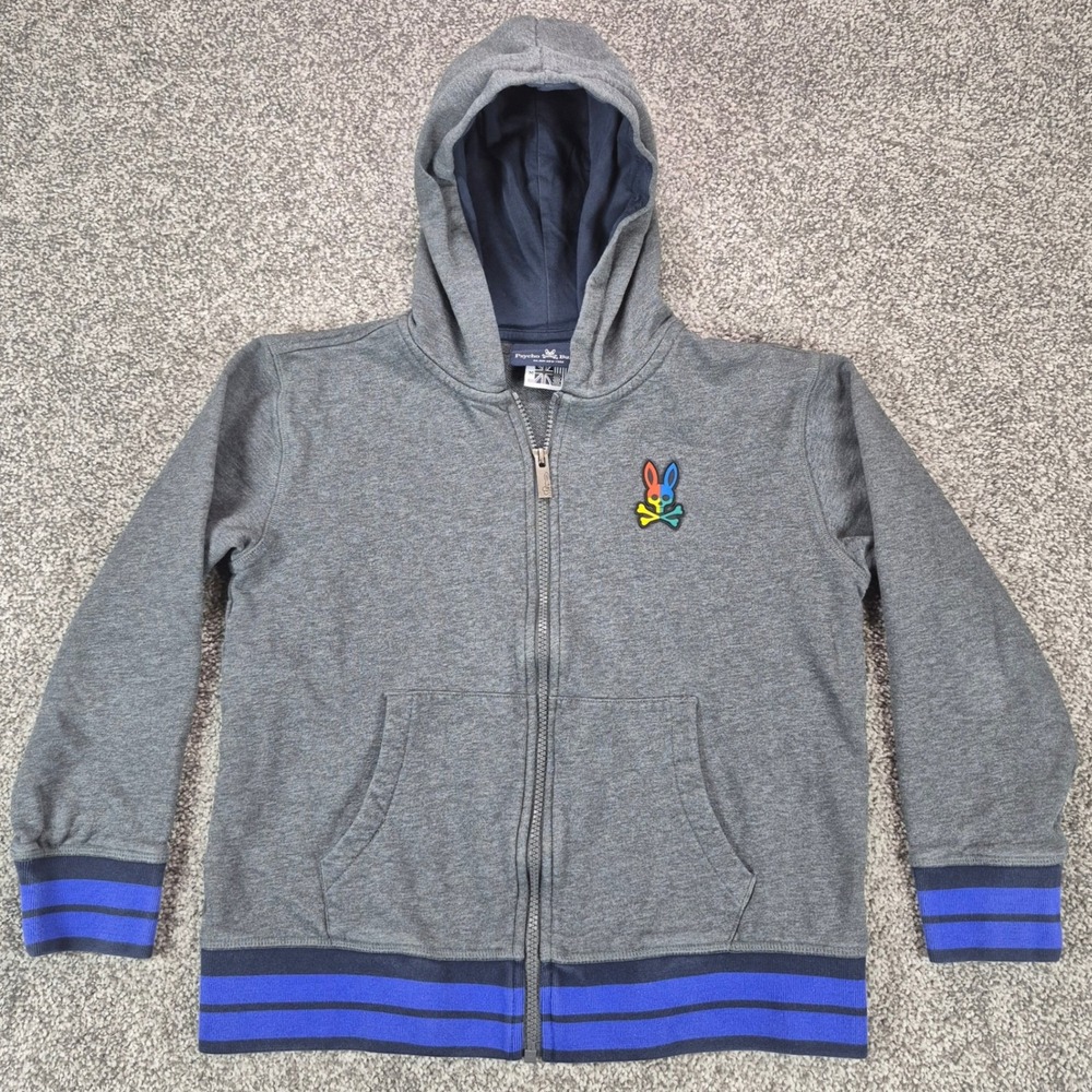 Psycho Bunny Hoodie Boys Medium 10/12 Gray Full Zip Logo
